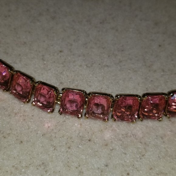 RARE STATEMENT OSCAR DE LA RENTA PINK BAGUETTE CRYSTAL EVENING NECKLACE STRAND - Picture 10 of 13